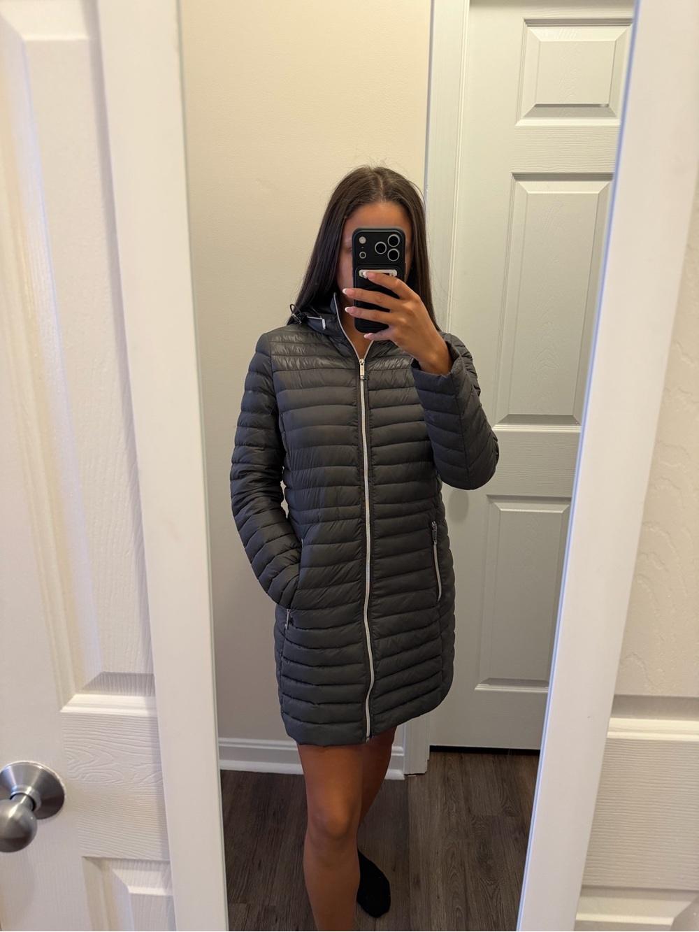 Michael Kors Quilted Hooded long Jacket - Charcoal Gray (Grey)
